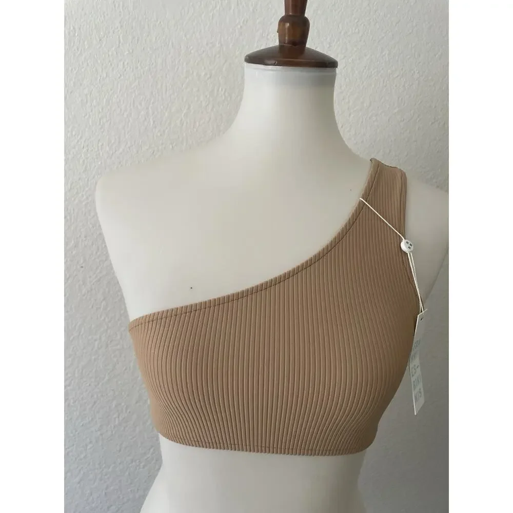 Frankies Swim Bikini Top One Shoulder Barb Ribbed Swimwear